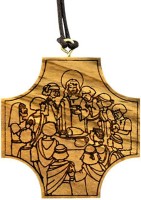 CROCE ULTIMA CENA IN LEGNO D'ULIVO CON CORDONCINO - 5 X 5 CM