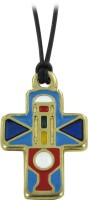 CROCE IN METALLO DORATO E SMALTO BLU CON CORDONCINO