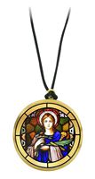 CIONDOLO SANTA LUCIA IN LEGNO ULIVO CON IMMAGINE SERIGRAFATA - 3,5 CM