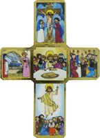 REGALO COMUNIONE: CROCIFISSO PASSIONE DI CRISTO PER BAMBINI STAMPA SU LEGNO - 15 X 11 CM