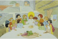 REGALO COMUNIONE: QUADRETTO ULTIMA CENA PER BAMBINI STAMPA SU LEGNO - 10 X 7 CM