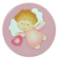 FERRARI & ARRIGHETTI QUADRETTO PER BIMBE, QUADRO CON ANGIOLETTO PER BAMBINE IN LEGNO COLORATO ROSA DA APPENDERE AL MURO / PARETE, IDEA REGALO PER BAMBINE E RAGAZZE DEL CATECHISMO, 16 CM