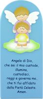 FERRARI & ARRIGHETTI QUADRETTO DA PARETE CON PREGHIERA ANGELO DI DIO PER BAMBINO, IDEA REGALO PER BIMBI E RAGAZZI DEL CATECHISMO, LEGNO, AZZURRO, 28 X 12 CENTIMETRI