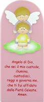 FERRARI & ARRIGHETTI QUADRETTO DA PARETE CON PREGHIERA ANGELO DI DIO PER BAMBINA, IDEA REGALO PER BIMBE E RAGAZZE DEL CATECHISMO, LEGNO, ROSA, 28 X 12 CENTIMETRI