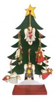 ADDOBBI NATALIZI ALBERO: 48 ANGELI IN LEGNO CON ESPOSITORE A FORMA DI ALBERO DI NATALE