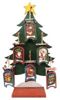 ADDOBBI NATALIZI ALBERO: 36 BABBO NATALE IN LEGNO CON ESPOSITORE A FORMA DI ALBERO