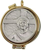 TECA EUCARISTICA OSTIE CON PLACCA IN PELTRO MODELLO ECCE HOMO Ø 4 CM