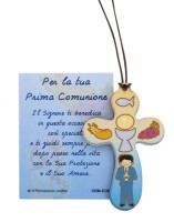 CROCE EUCARISTIA PER BAMBINO CON LACCIO E  PREGHIERA IN ITALIANO
