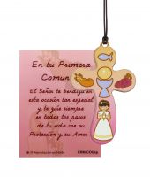 CROCE EUCARISTIA PER BAMBINA CON LACCIO E  PREGHIERA IN SPAGNOLO