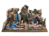 PAESAGGIO PER PRESEPE CON FIUME ILLUMINATO E STATUINE NATIVITà 6,5 CM, LEGNO/RESINA, MULTICOLORE, 36X56X25 CM