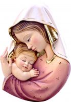 RILIEVO DELLA MADONNA BIANCO-ROSSO - DEMETZ - DEUR - STATUA IN LEGNO DIPINTA A MANO. ALTEZZA PARI A 12 CM.