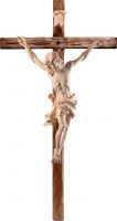 CROCIFISSO CRISTO DELLE ALPI TIGLIO CON CROCE DIRITTA - DEMETZ - DEUR - STATUA IN LEGNO DIPINTA A MANO. ALTEZZA PARI A 40 CM.