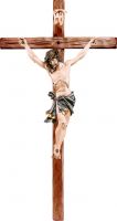 CROCIFISSO CRISTO DELLE ALPI TIGLIO CON CROCE DIRITTA - DEMETZ - DEUR - STATUA IN LEGNO DIPINTA A MANO. ALTEZZA PARI A 25 CM.