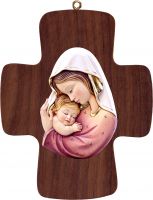 CROCE CON MADONNA BIANCO-ROSSO - DEMETZ - DEUR - STATUA IN LEGNO DIPINTA A MANO. ALTEZZA PARI A 16 CM.