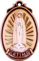MEDAGLIONE MADONNA FATIMA - DEMETZ - DEUR - STATUA IN LEGNO DIPINTA A MANO. ALTEZZA PARI A 9 CM.