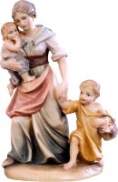 PASTORELLA CON BAMBINI D.K. - DEMETZ - DEUR - STATUA IN LEGNO DIPINTA A MANO. ALTEZZA PARI A 14 CM.