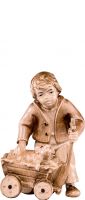 BIMBO CON CARRETTO H.K. - DEMETZ - DEUR - STATUA IN LEGNO DIPINTA A MANO. ALTEZZA PARI A 42 CM.