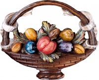 CESTO DI FRUTTA TROPICAL - DEMETZ - DEUR - STATUA IN LEGNO DIPINTA A MANO. ALTEZZA PARI A 25 CM.