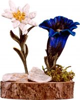 FIORI SU BASE - DEMETZ - DEUR - STATUA IN LEGNO DIPINTA A MANO. ALTEZZA PARI A 9 CM.