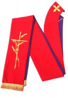 STOLA CON RICAMO ORO BICOLORE ROSSO E VIOLA